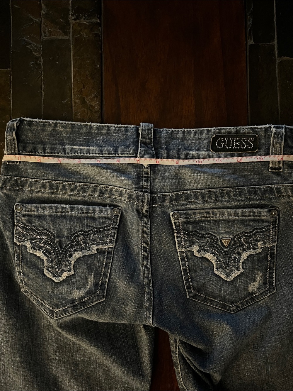 GUESS Women's Faded Blue Embroidered Back Pocket Bootcut Jeans